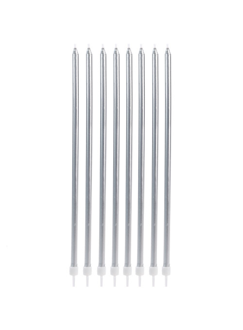 Vela de Aniversário Palito 18cm Metalizada Prata Silver Festas 8 unidades