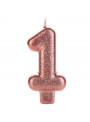 Vela de Aniversário Número 1 Rose Gold Glitter Silver Festas