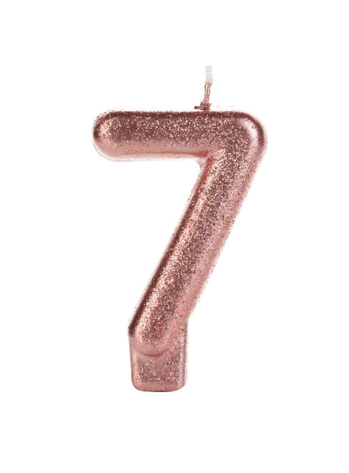 Vela de Aniversário Número 7 Rose Gold Glitter Silver Festas