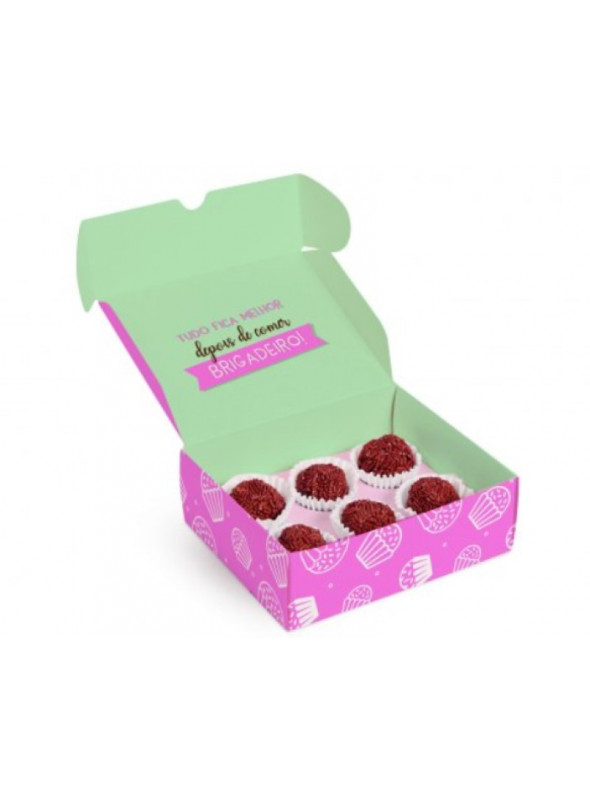 Caixa para 4 Brigadeiros Rosa 9x9x4,5cm Cromus 10 unidades