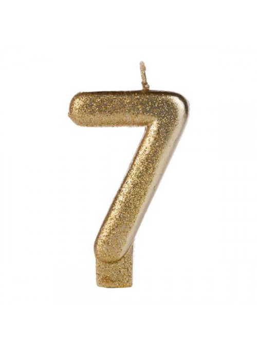 Vela De Aniversário Número 7 Dourada Glitter Silver Festas