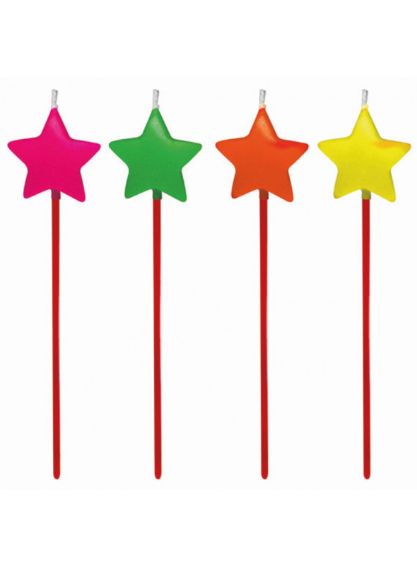 Vela de Aniversário Estrela Neon 14cm Altura Silver Festas 4 Unidades