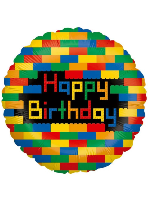 Balão Metalizado Aniversário Blocos de Montar 18 Polegadas 46cm