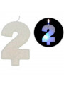 Vela de Aniversário Número 2 Led Luminosa 8,7cm Silver Festas