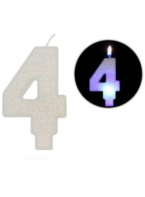 Vela de Aniversário Número 4 Led Luminosa 8,7cm Silver Festas