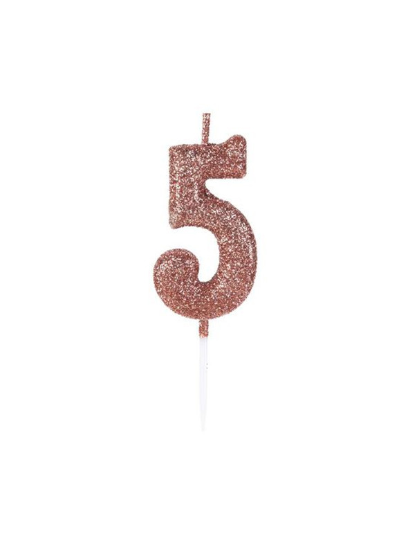 Vela de Aniversário Número 5 Glitter Rose Gold 4,5cm