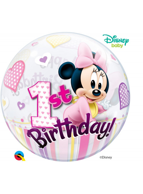 Balão Bubble 1º Aniversário Minnie Baby 22 Polegadas 56cm Qualatex