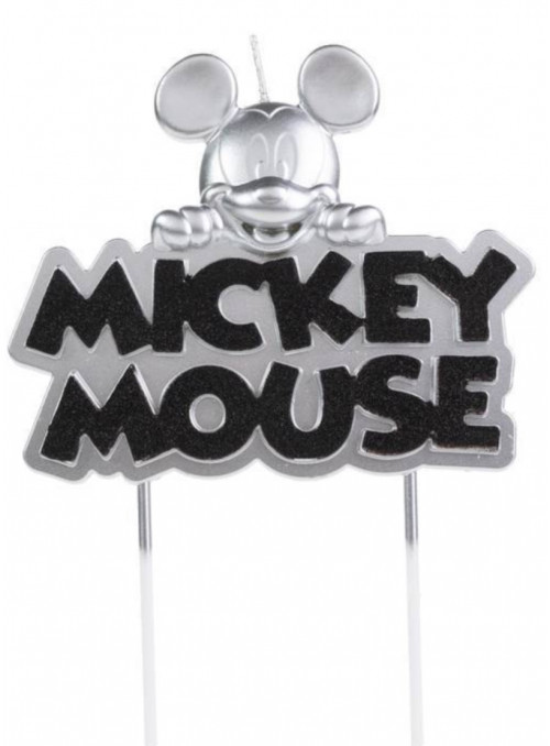 Vela Mickey Prata Metalizada com Glitter Preto 11cm Silver Festas