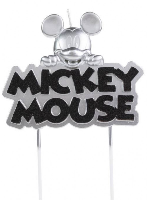 Vela Mickey Prata Metalizada com Glitter Preto 11cm Silver Festas