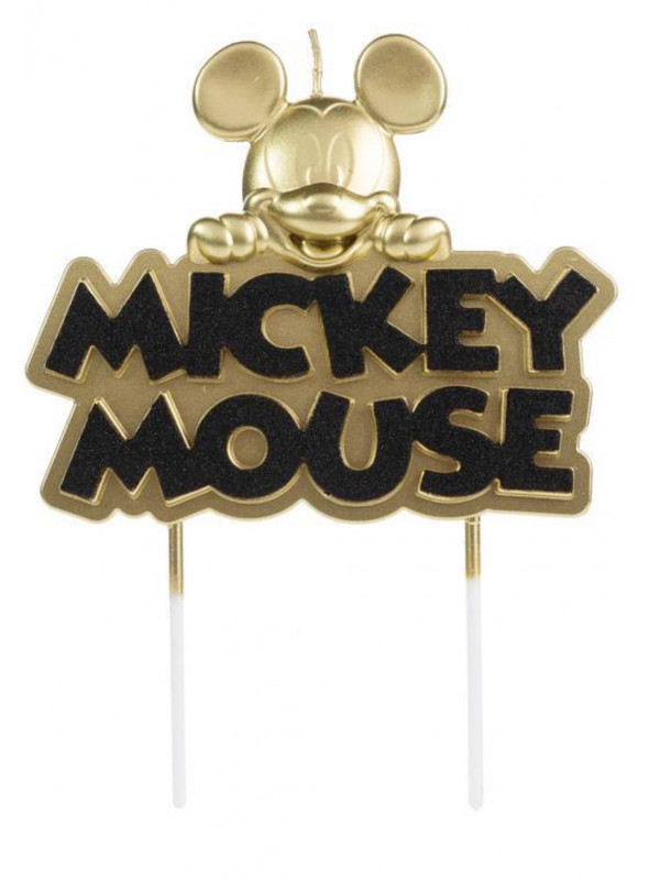 Vela Mickey Dourado Metalizado com Glitter Preto 11cm Silver Festas