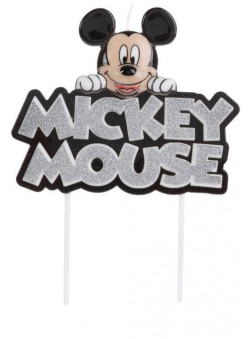 Vela Mickey Colorido com Glitter Prata 12cm Silver Festas