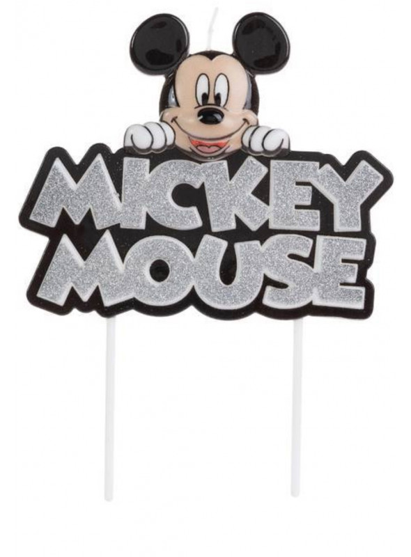 Vela Mickey Colorido com Glitter Prata 12cm Silver Festas