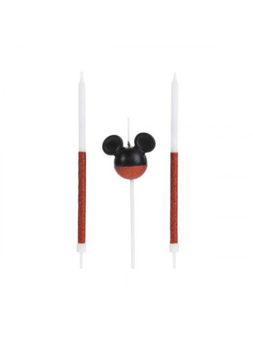 Vela de Aniversário Cabeça Mickey Glitter Vermelha – 3 unidades