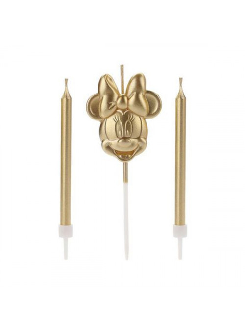 Vela de Aniversário Rosto Minnie Dourado – 3 unidades