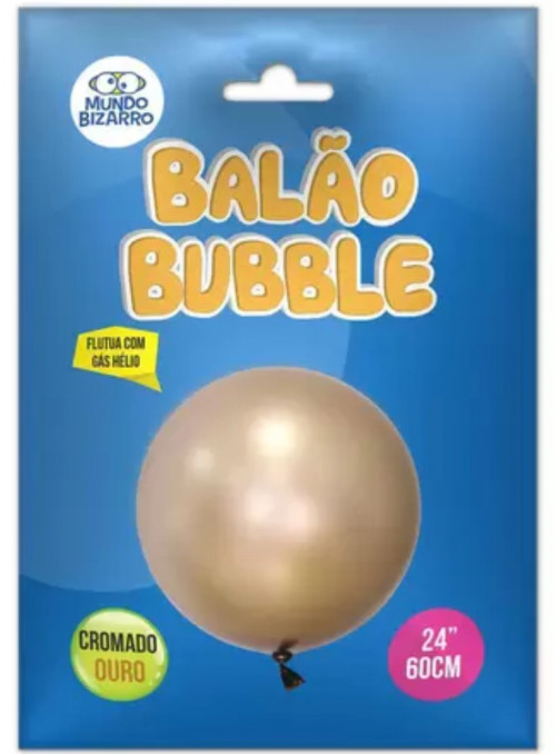 Balão Bubble Bolha Cromado Ouro 24 Polegadas 60cm Mundo Bizarro