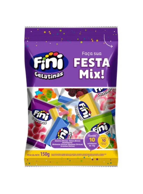 Bala Fini Gelatinas Festa Mix 10 unidades de 15g Sortidos