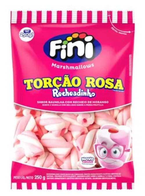 Marshmallows Torçao Rosa Recheado Fini 250g