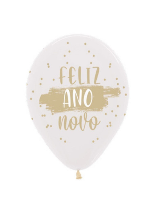 Balão de Látex Cristal Feliz Ano Novo 12 Polegadas 30cm Cromus Balloons 10 Unidades