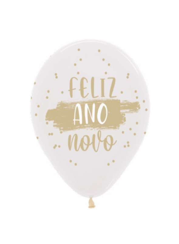 Balão de Látex Cristal Feliz Ano Novo 12 Polegadas 30cm Cromus Balloons 10 Unidades