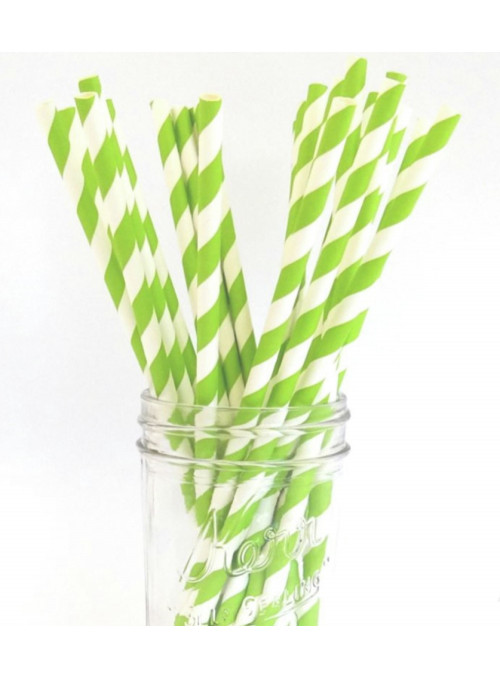 Canudos de Papel Listras Verde e Branco Silver Festas 12 Unidades