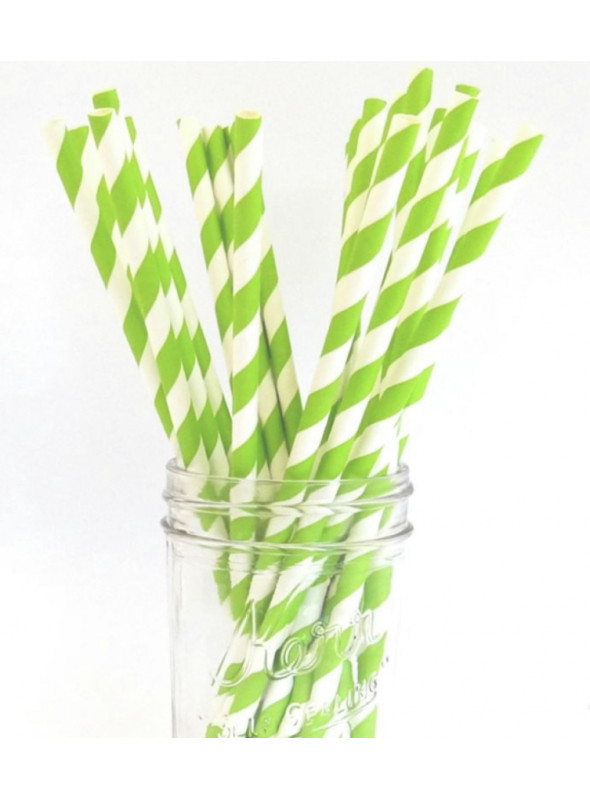 Canudos de Papel Listras Verde e Branco Silver Festas 12 Unidades