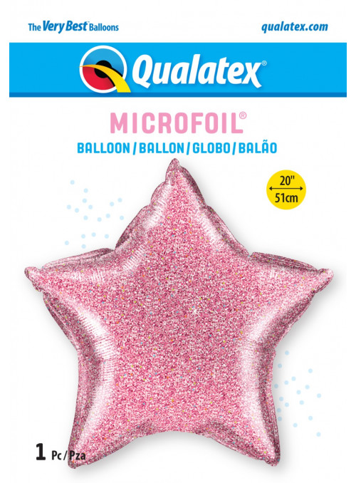 Balão Metalizado Estrela Glitter Rosa 20 Polegadas 51cm Qualatex