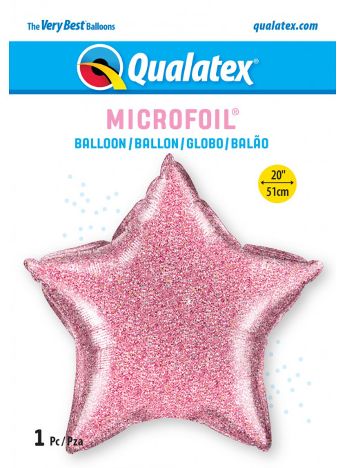 Balão Metalizado Estrela Glitter Rosa 20 Polegadas 51cm Qualatex