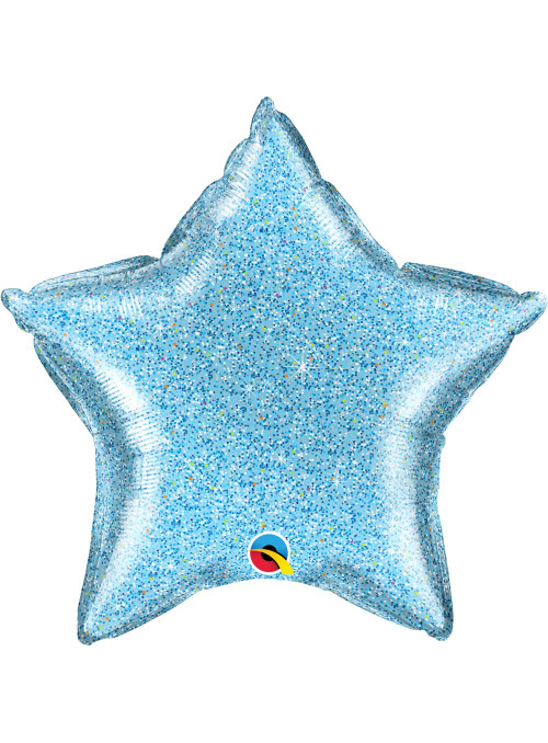 Balão Metalizado Estrela Glitter Azul Claro 20 Polegadas 51cm Qualatex