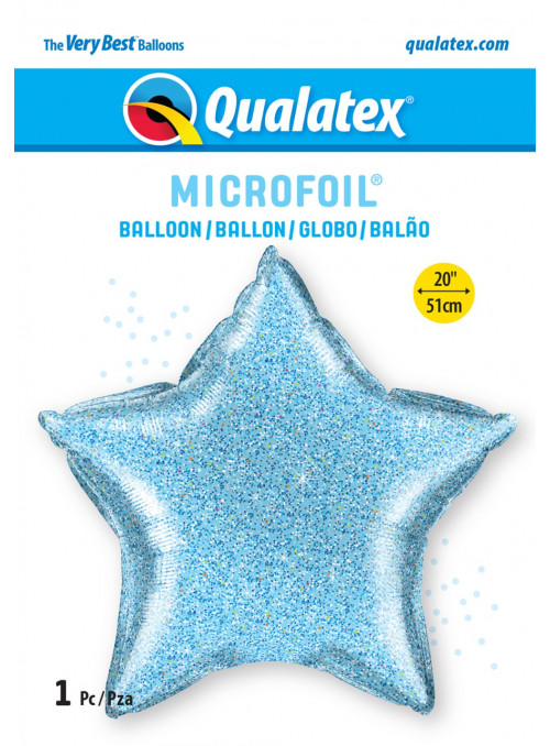 Balão Metalizado Estrela Glitter Azul Claro 20 Polegadas 51cm Qualatex