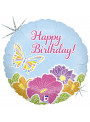 Balão Metalizado Feliz Aniversário Borboleta Flores Pastel 18 Polegadas 46cm Grabo