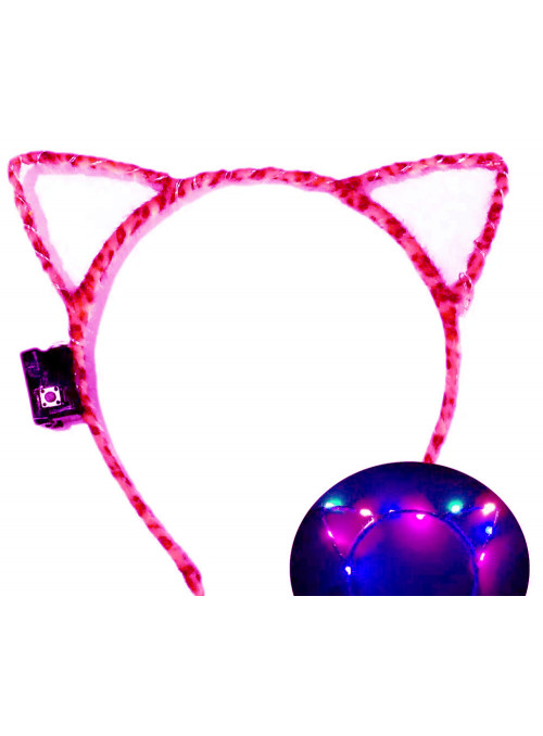 Adereço de Festa Tiara Gatinha Rosa com Luz Luminosa Bazar