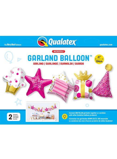 Guirlanda de Balões Metalizados Aniversário Rosa 41 Polegadas 104cm Qualatex 2 Unidades