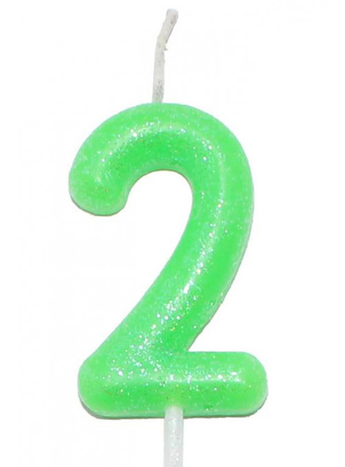 Vela de Aniversário Número 2 Verde Neon 6cm Silver Festas