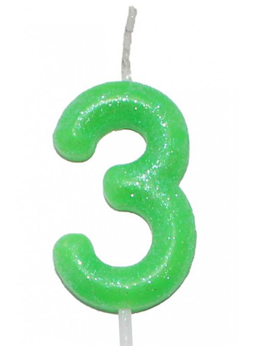 Vela de Aniversário Número 3 Verde Neon 6cm Silver Festas