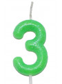 Vela de Aniversário Número 3 Verde Neon 6cm Silver Festas
