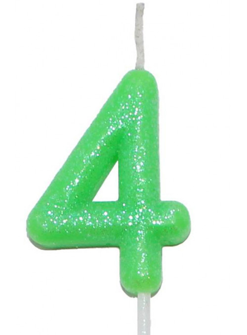 Vela de Aniversário Número 4 Verde Neon 6cm Silver Festas