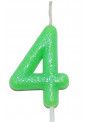 Vela de Aniversário Número 4 Verde Neon 6cm Silver Festas