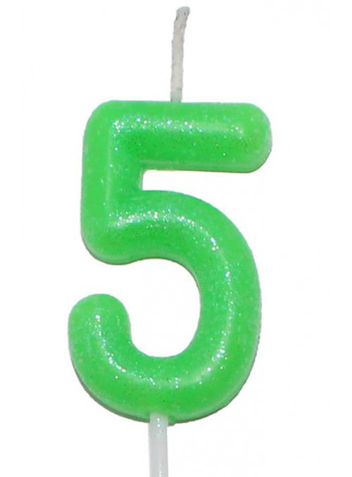 Vela de Aniversário Número 5 Verde Neon 6cm Silver Festas