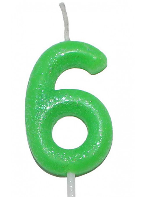 Vela de Aniversário Número 6 Verde Neon 6cm Silver Festas