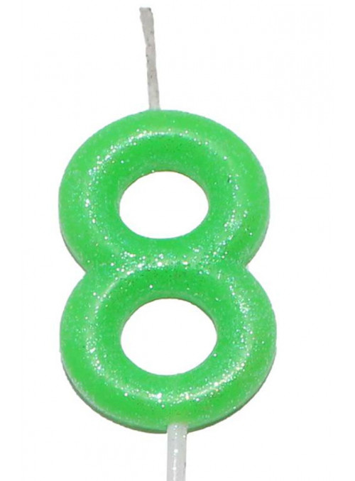 Vela de Aniversário Número 8 Verde Neon 6cm Silver Festas