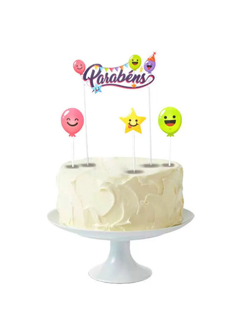 Topo de Bolo Cake Topper Aniversário Parabéns Colorido Nc Toys 4 Unidades