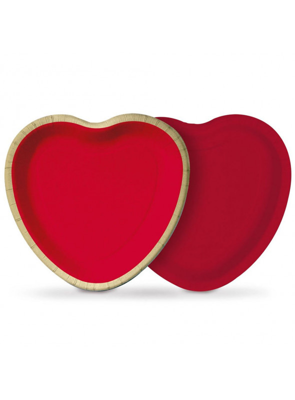Prato de Papel Coração Vermelho 18cm Dia dos Namorados Cromus 8 Unidades