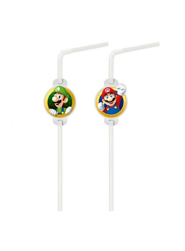 Canudo de Plástico Decorativo Super Mario 20cm Cromus 20 Unidades