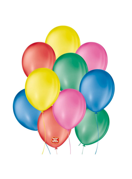 Balão de Látex Colorido Sortido 11 Polegadas 28cm São Roque 50 Unidades