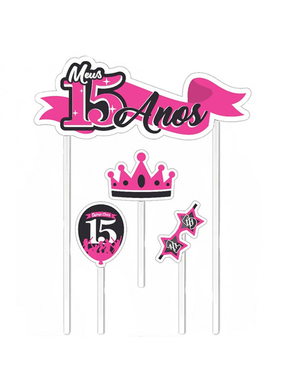 Topo de Bolo Cake Topper Meus 15 Anos Nc Toys 4 Unidades