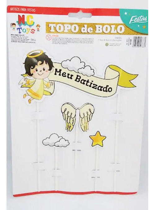 Topo de Bolo Cake Topper Meu Batizado Nc Toys 4 Unidades