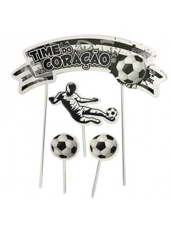 Topo de Bolo Cake Topper Aniversário Futebol Preto e Branco Nc Toys 4 Unidades