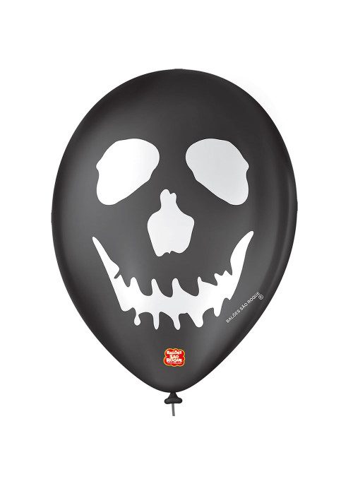 Balão de Látex Caveira Halloween 9 Polegadas 23cm São Roque 25 Unidades
