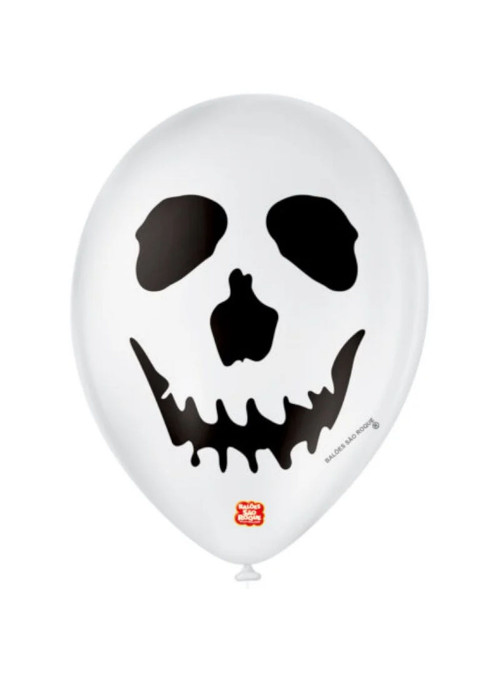 Balão de Látex Caveira Branca Halloween 9 Polegadas 23cm São Roque 25 Unidades