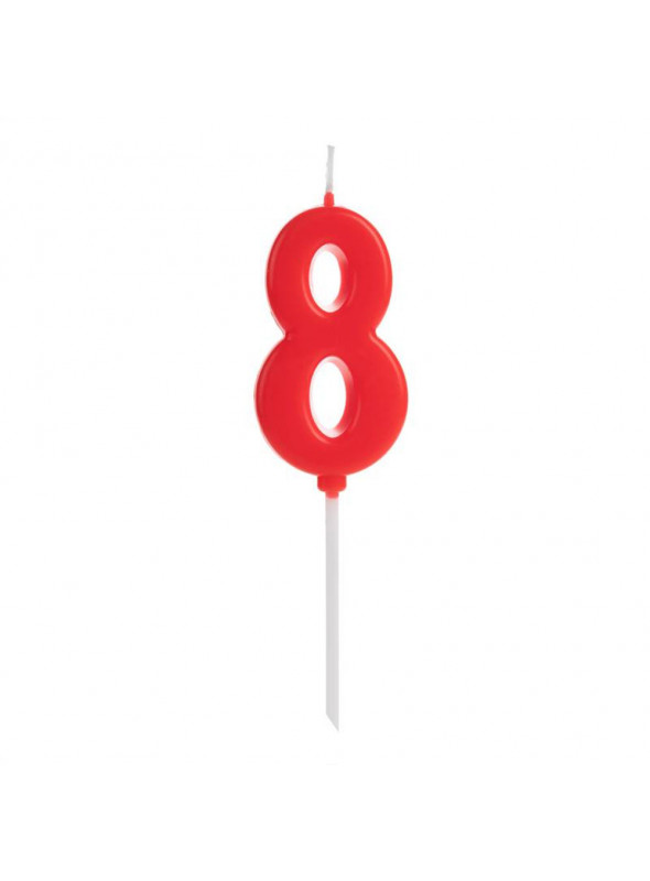 Vela de Aniversário Pick Vermelho Número 8 4,5cm Silver Festas